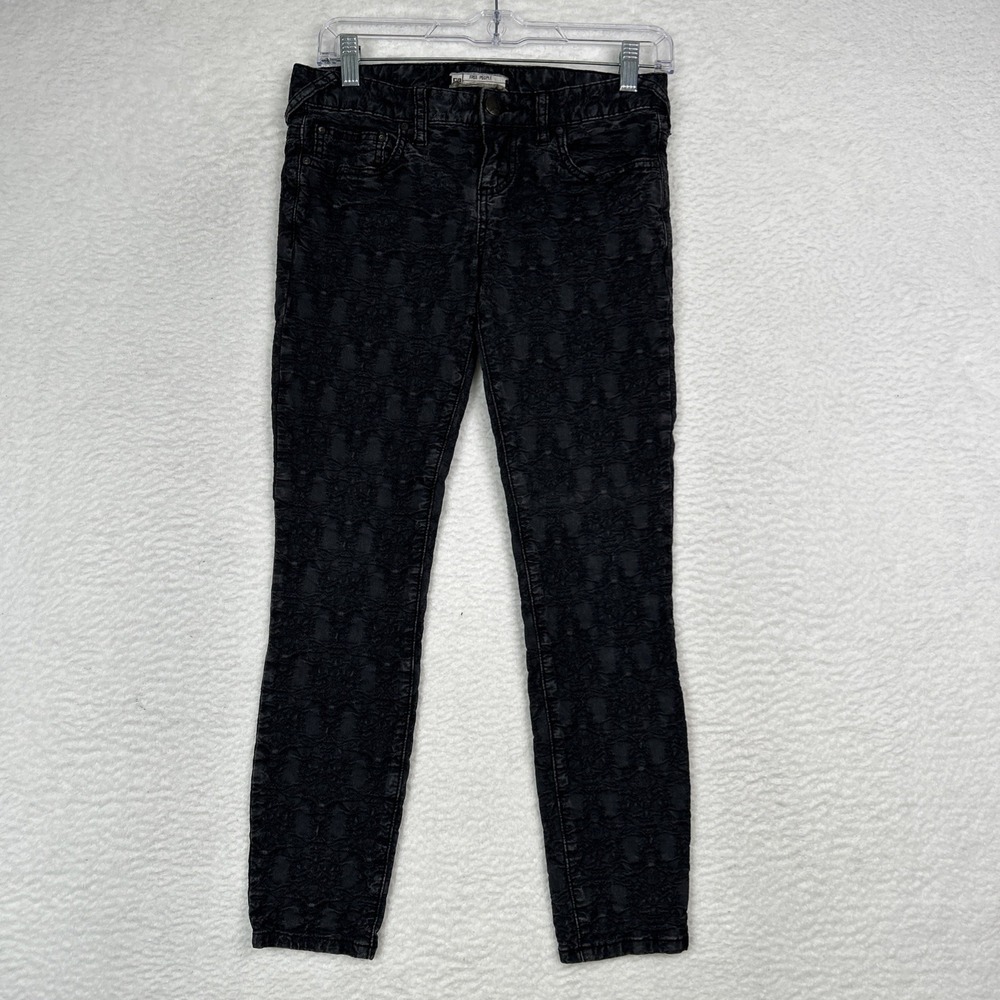 Free People Pants Women's 26 Black Textured Jacquard Stretch Skinny Boho Jeans